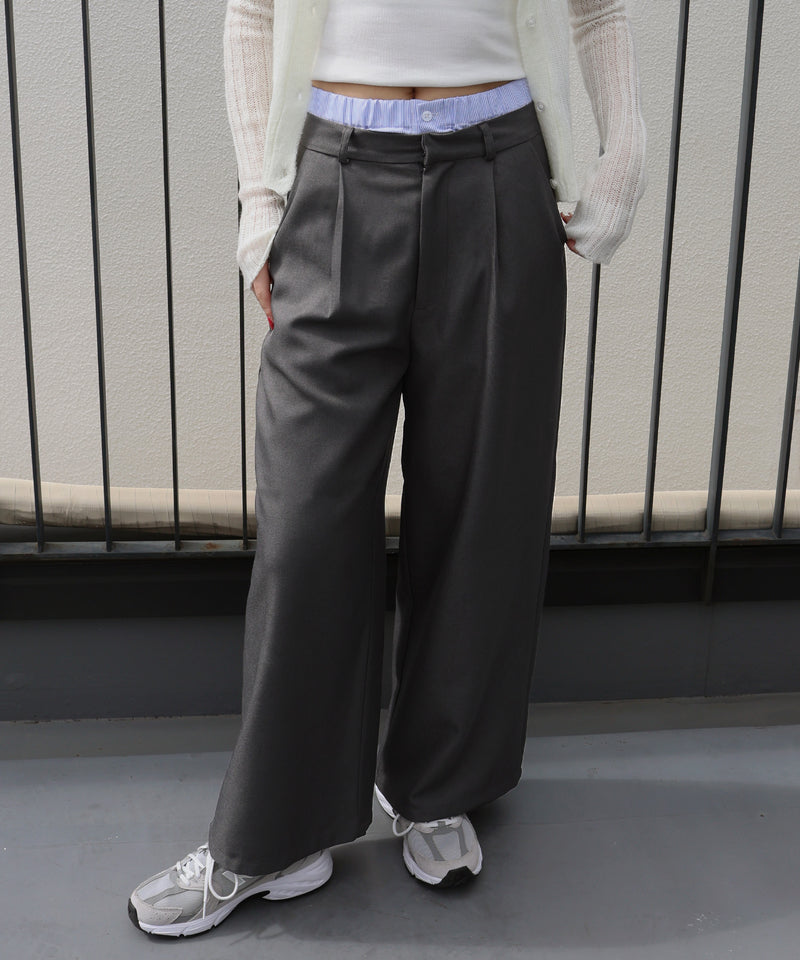 ダブルウエストワイドストレートパンツ