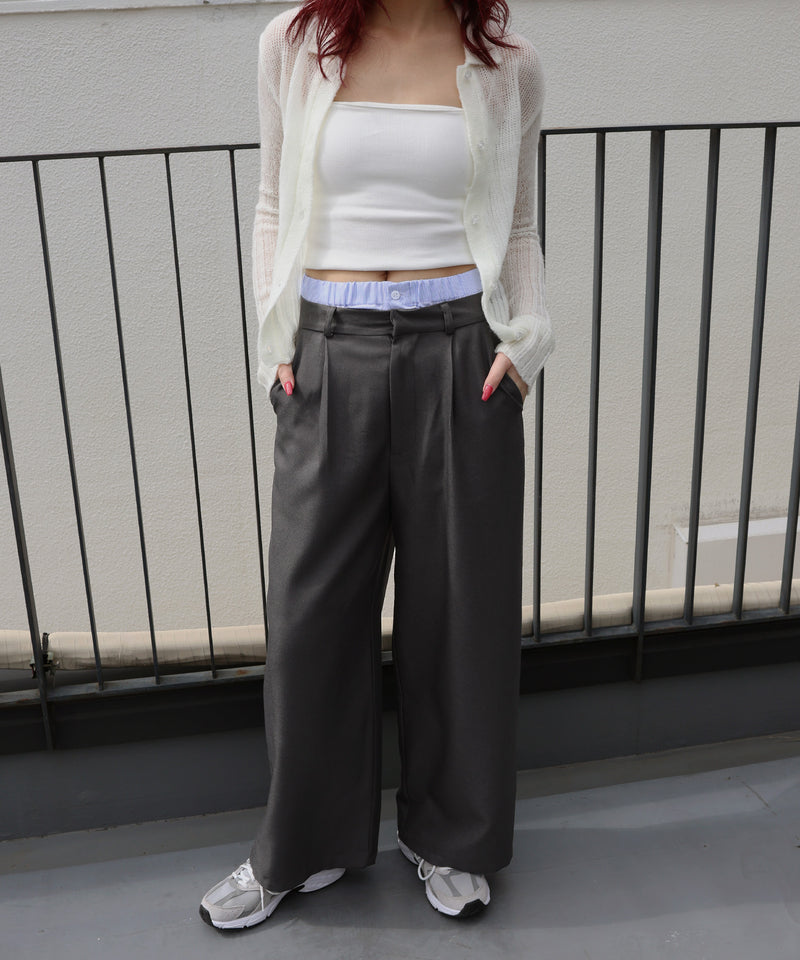 ダブルウエストワイドストレートパンツ