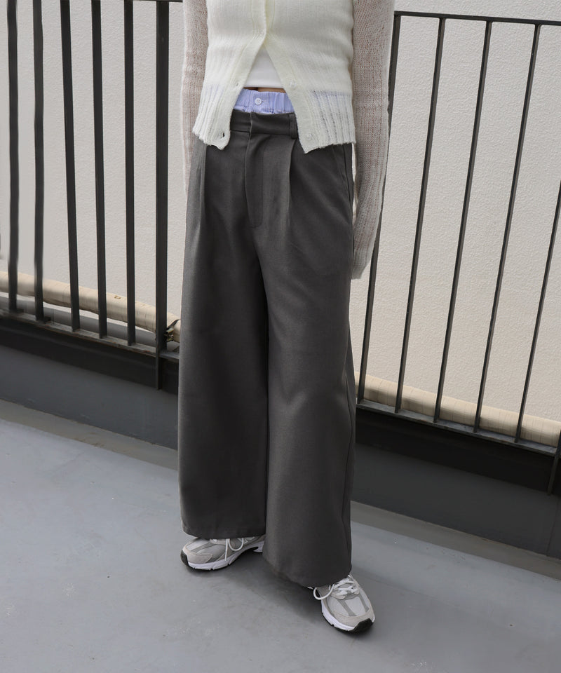 ダブルウエストワイドストレートパンツ