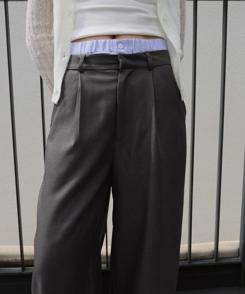 ダブルウエストワイドストレートパンツ
