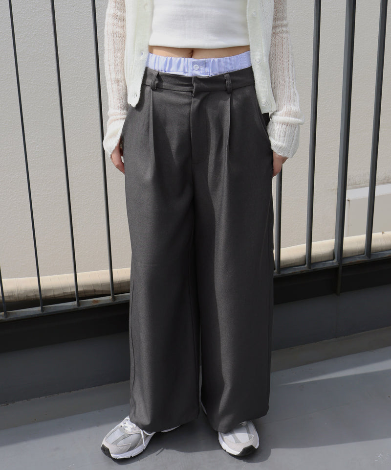 ダブルウエストワイドストレートパンツ
