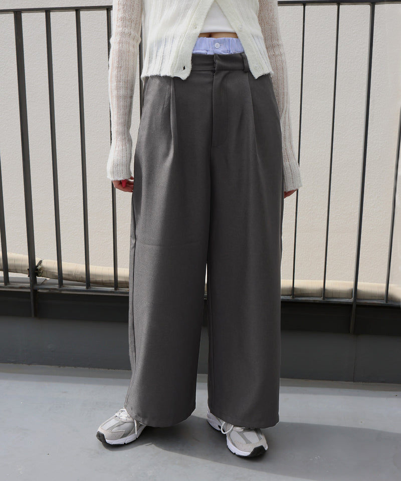 ダブルウエストワイドストレートパンツ