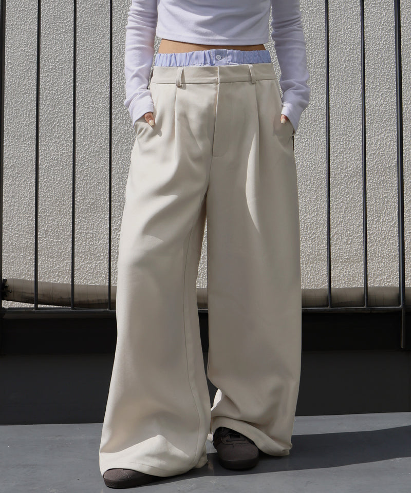 ダブルウエストワイドストレートパンツ