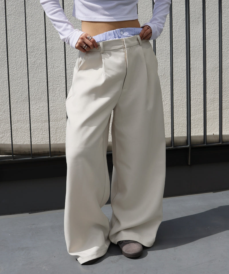 ダブルウエストワイドストレートパンツ