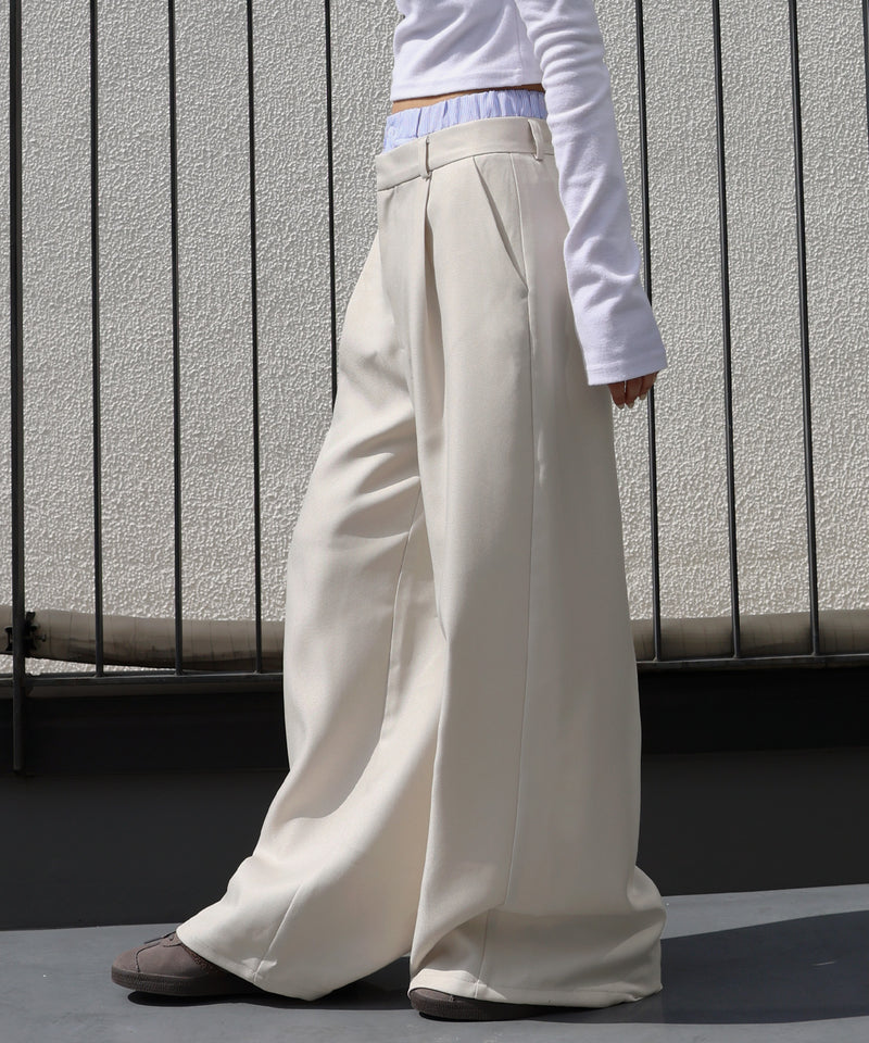 ダブルウエストワイドストレートパンツ