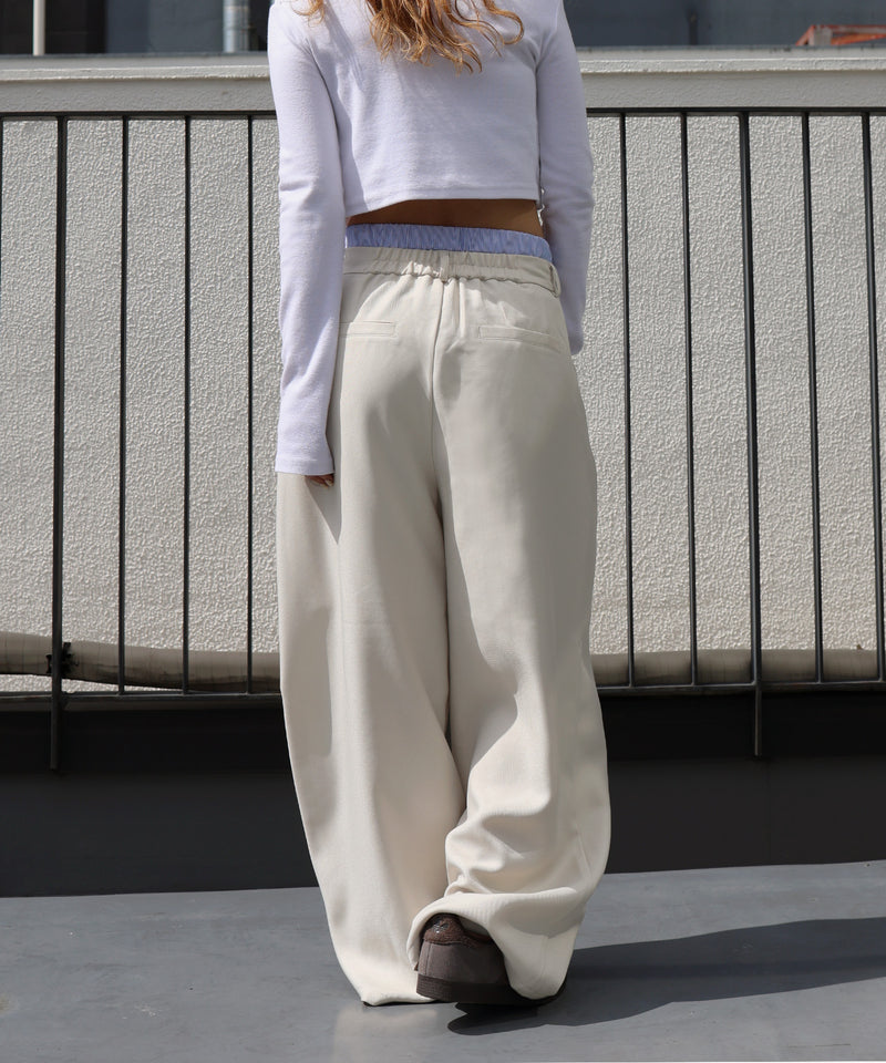 ダブルウエストワイドストレートパンツ