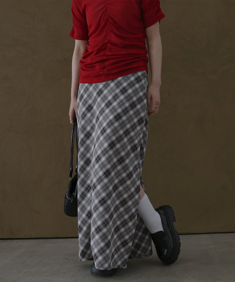 チェックストレートサイドスリットスカート