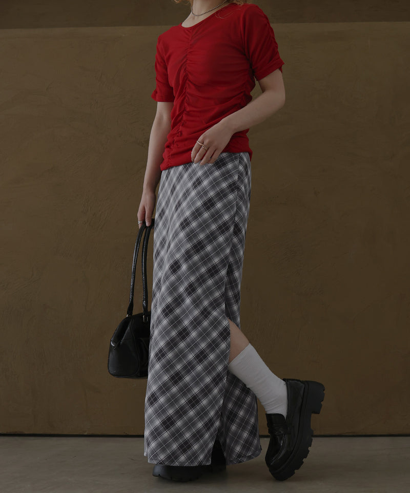 チェックストレートサイドスリットスカート