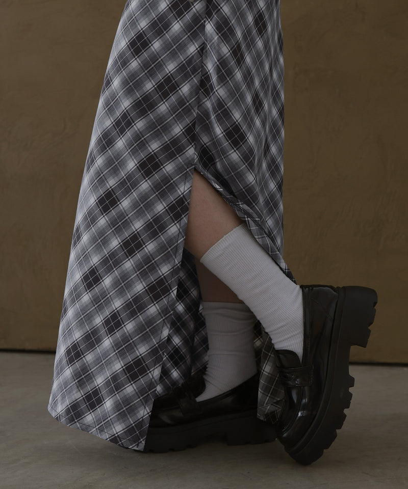 チェックストレートサイドスリットスカート