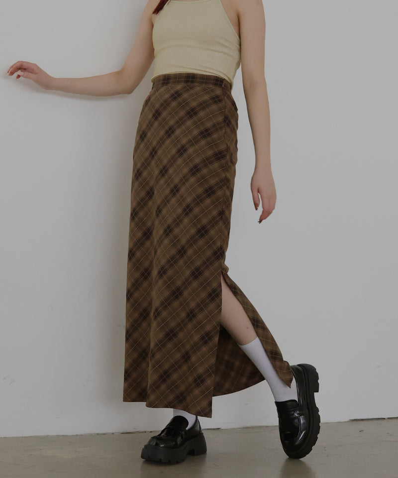 チェックストレートサイドスリットスカート