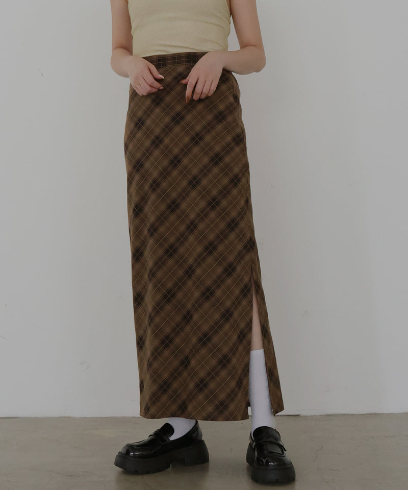 チェックストレートサイドスリットスカート