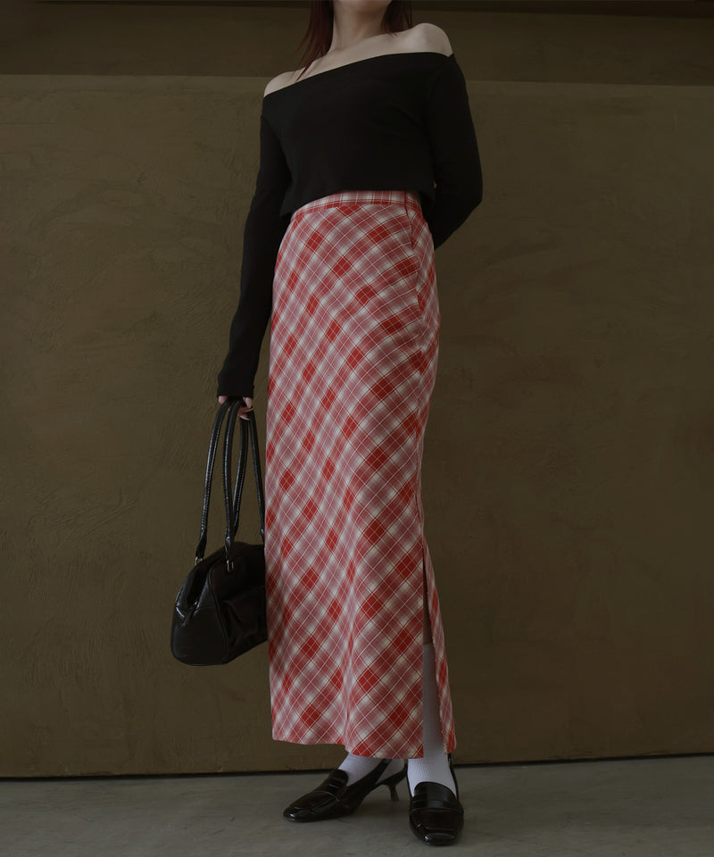 チェックストレートサイドスリットスカート