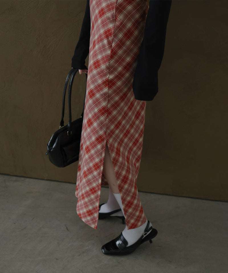 チェックストレートサイドスリットスカート