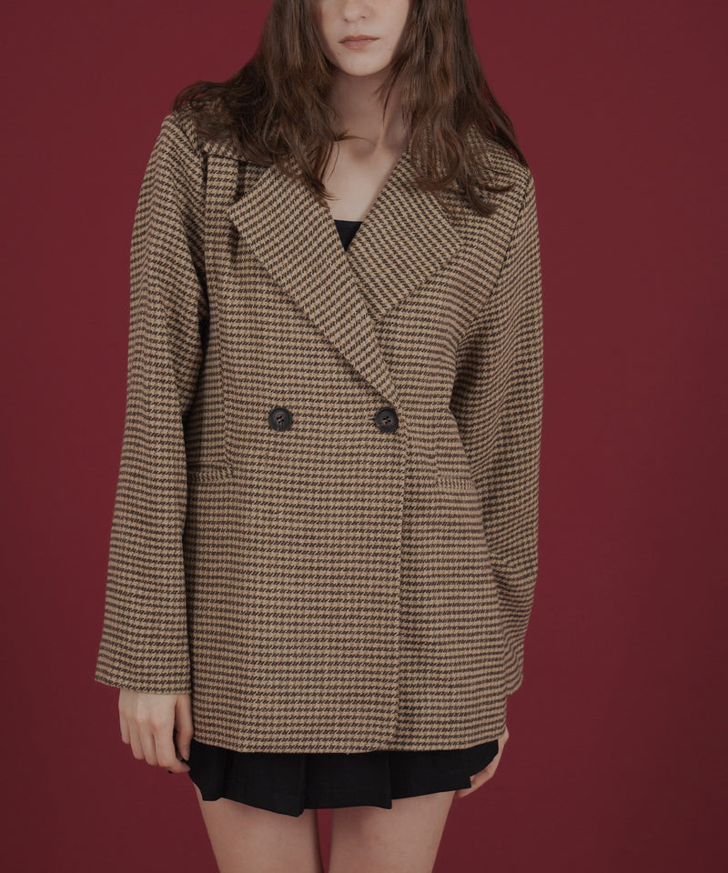 ガンクラブチェック柄テイラードダブルジャケットコート
