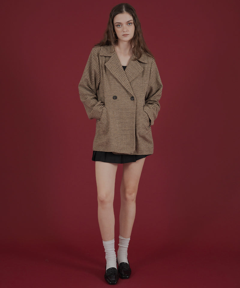 ガンクラブチェック柄テイラードダブルジャケットコート
