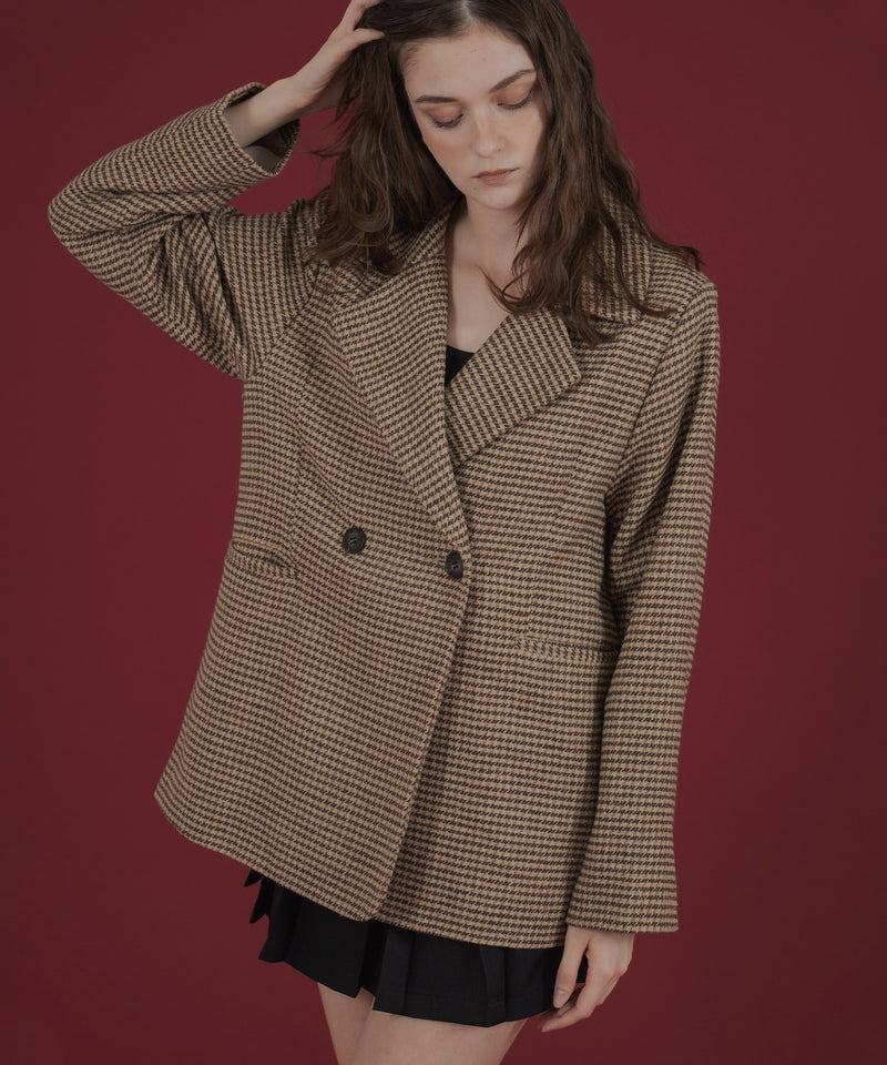 ガンクラブチェック柄テイラードダブルジャケットコート