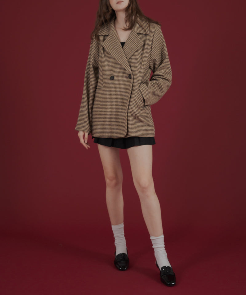 ガンクラブチェック柄テイラードダブルジャケットコート