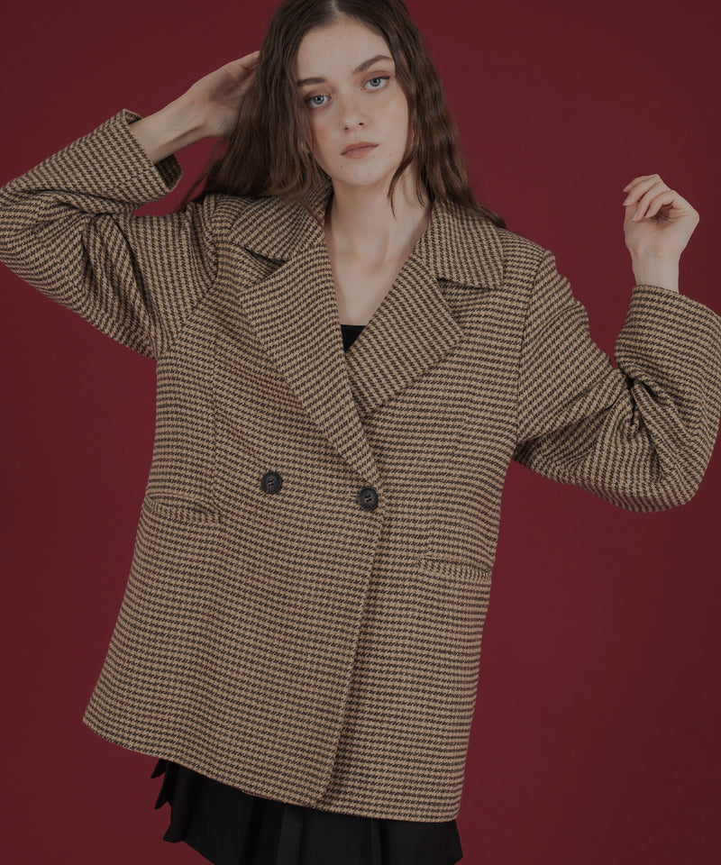 ガンクラブチェック柄テイラードダブルジャケットコート