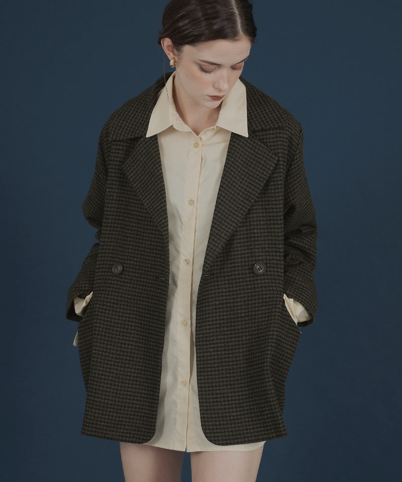 ガンクラブチェック柄テイラードダブルジャケットコート