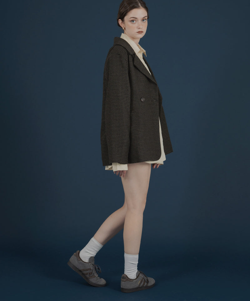 ガンクラブチェック柄テイラードダブルジャケットコート