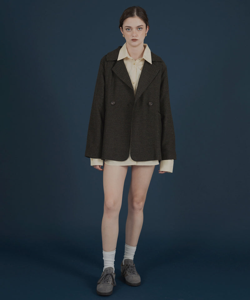 ガンクラブチェック柄テイラードダブルジャケットコート