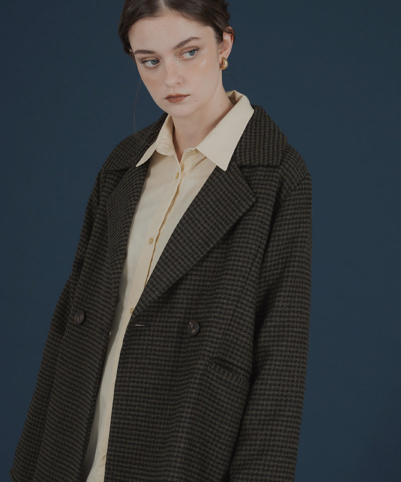 ガンクラブチェック柄テイラードダブルジャケットコート