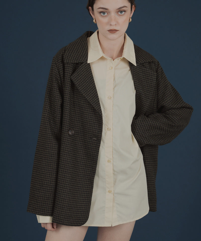 ガンクラブチェック柄テイラードダブルジャケットコート