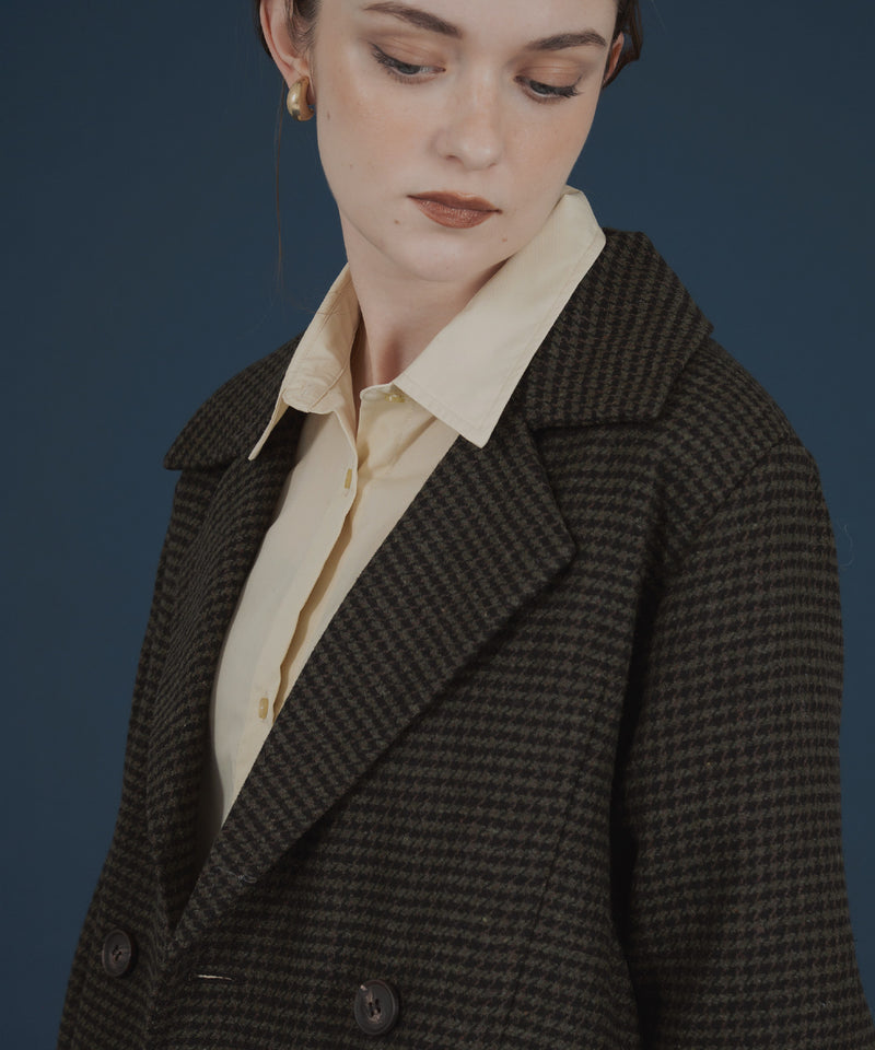 ガンクラブチェック柄テイラードダブルジャケットコート