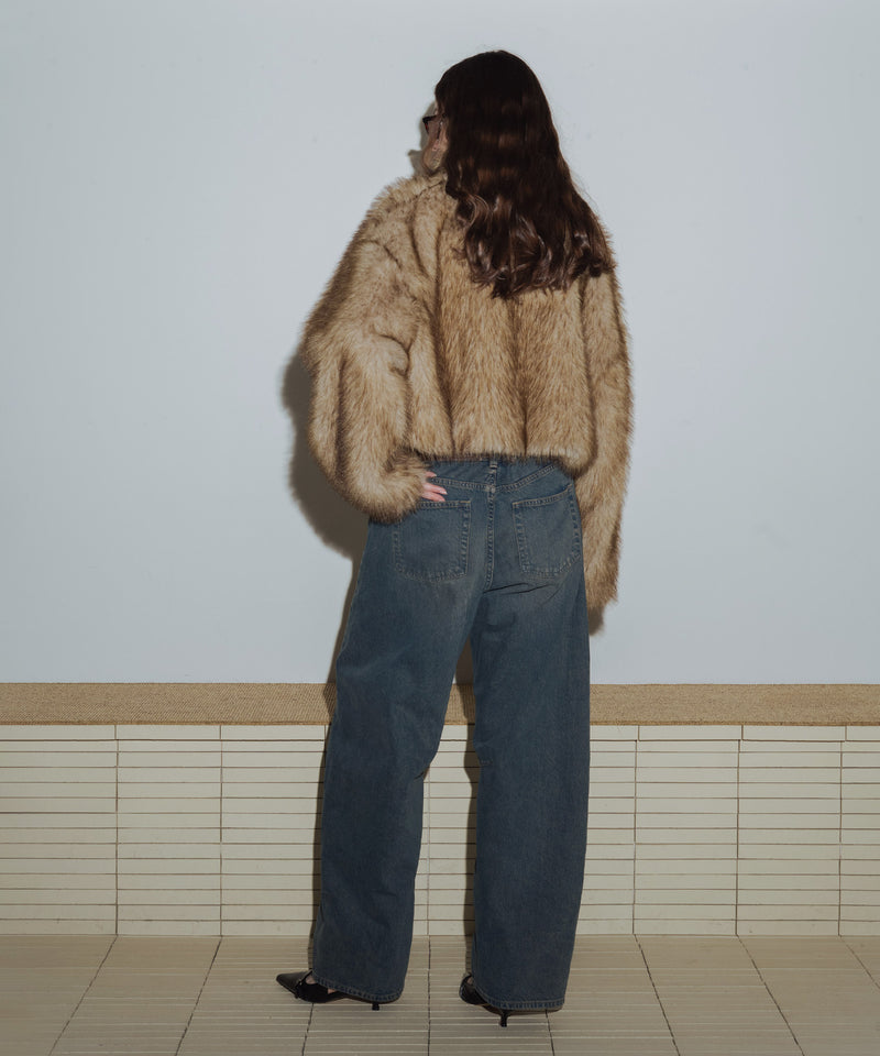 【10月下旬お届け商品】フェイクファーショート丈ダブルジップジャケット