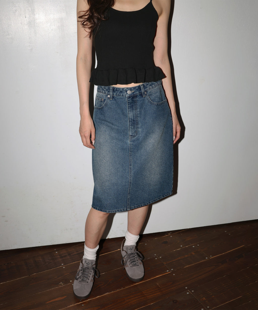 【24SS NEW】FERRAGAMO_women / ヴィンテージ デニム スカート 8月上旬お届け商品】ヴィンテージウォッシュハーフデニム