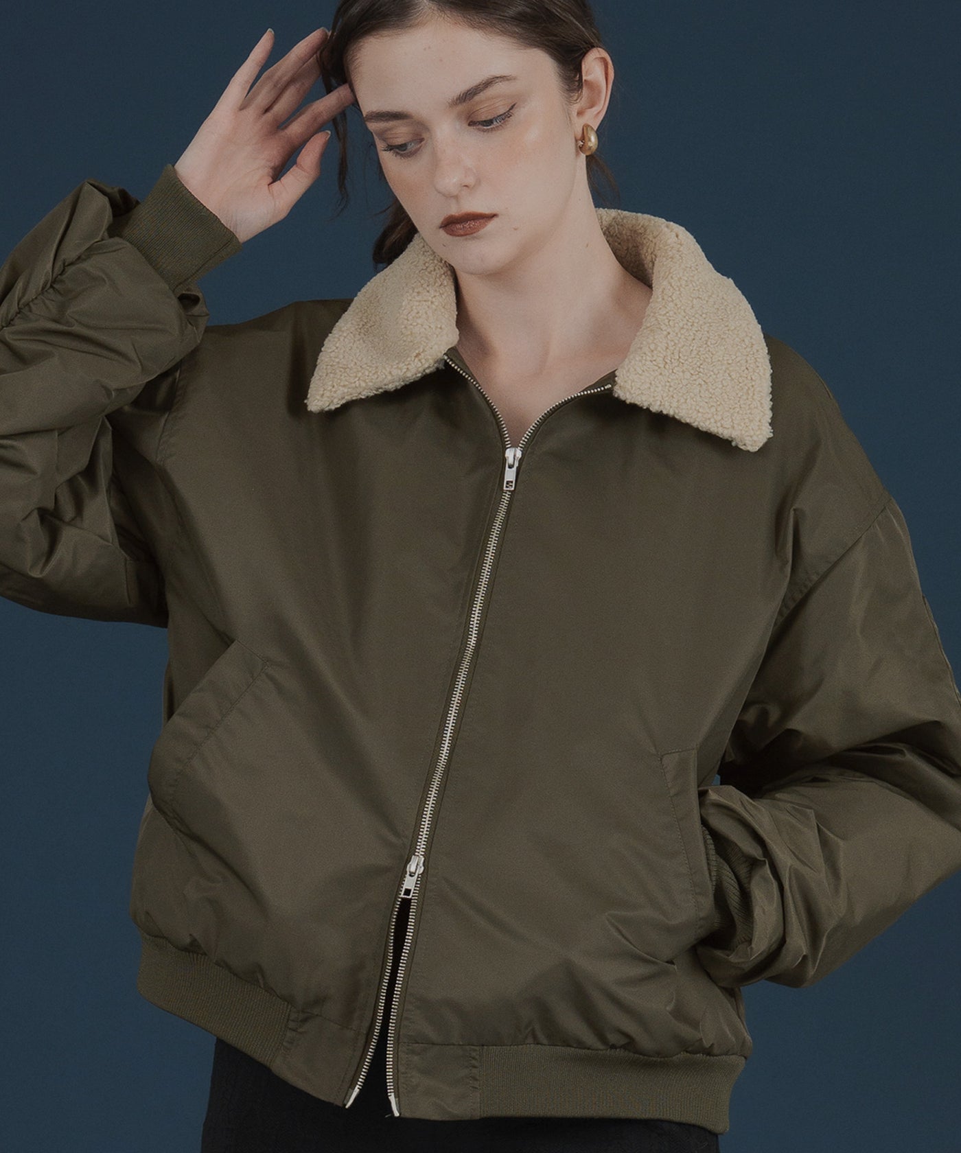 襟ボア付きバイカラーMA-1ミリタリー中綿ジャケット – Mili