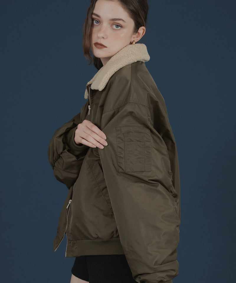 襟ボア付きバイカラーMA-1ミリタリー中綿ジャケット