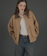 フェイクレザー切り替えバイカラーワークジャケット