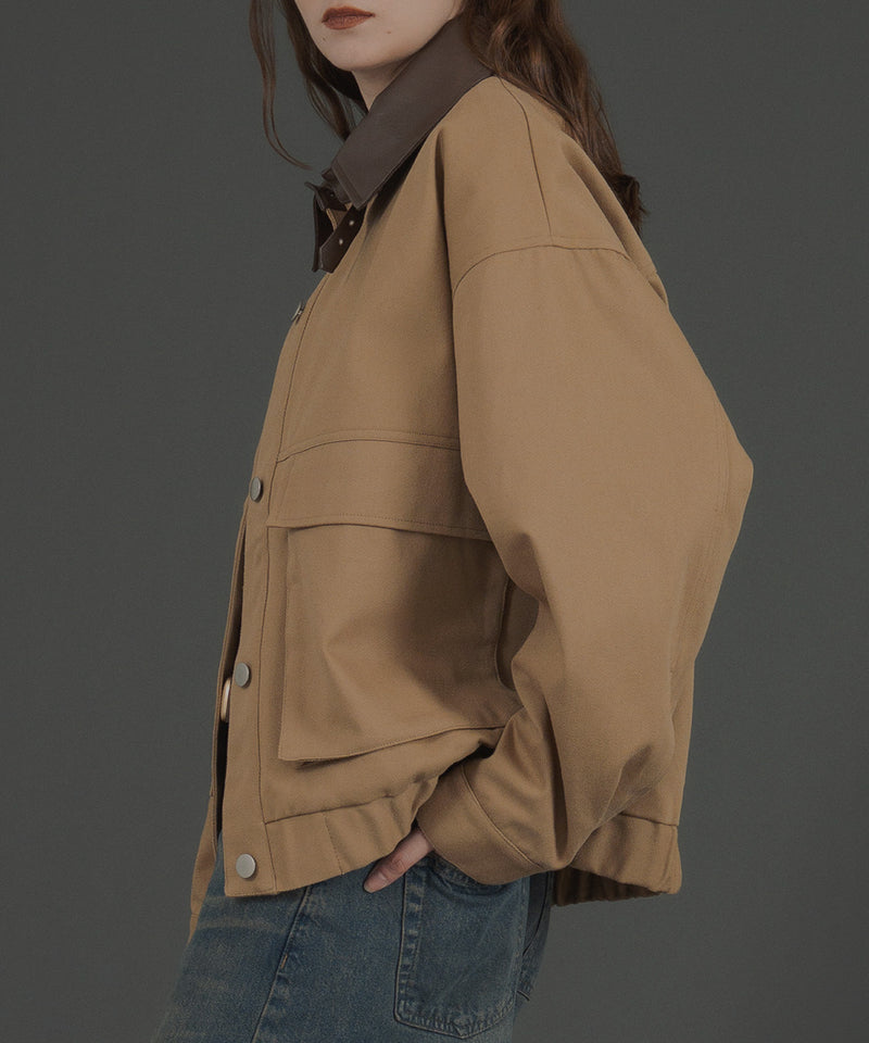 フェイクレザー切り替えバイカラーワークジャケット