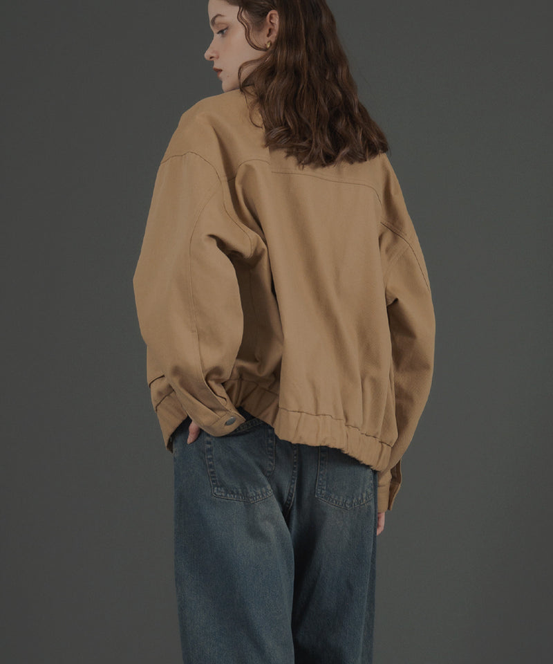 フェイクレザー切り替えバイカラーワークジャケット