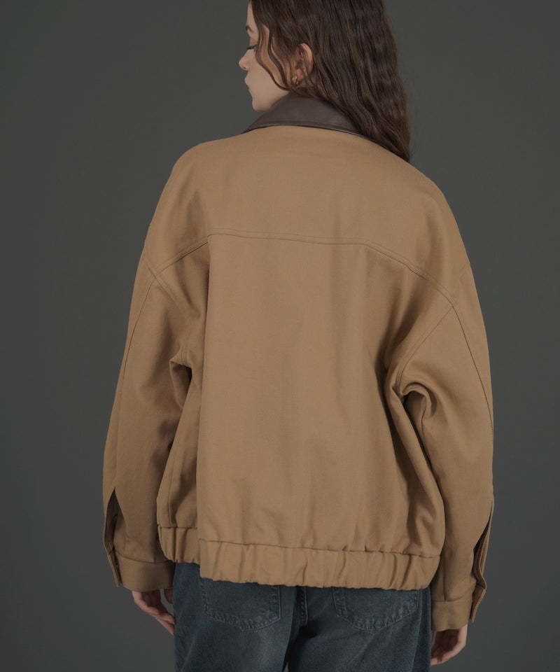 フェイクレザー切り替えバイカラーワークジャケット