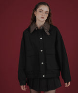 フェイクレザー切り替えバイカラーワークジャケット