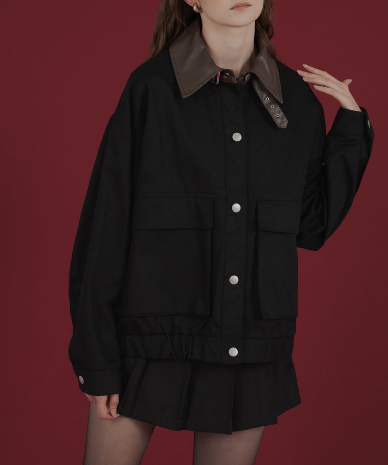 フェイクレザー切り替えバイカラーワークジャケット