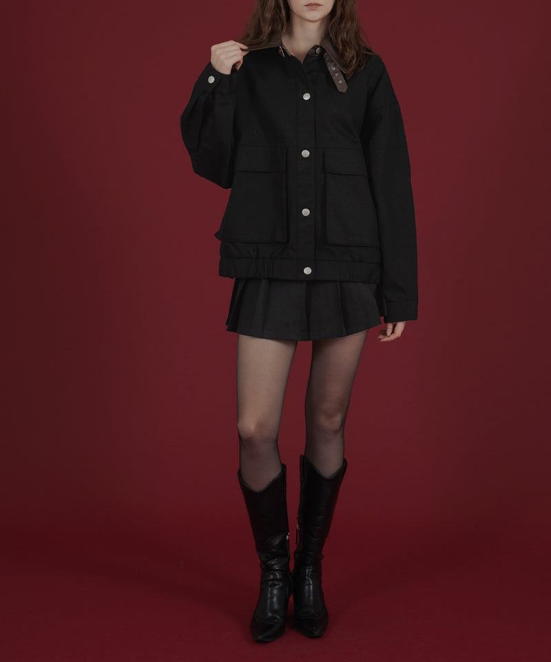 フェイクレザー切り替えバイカラーワークジャケット