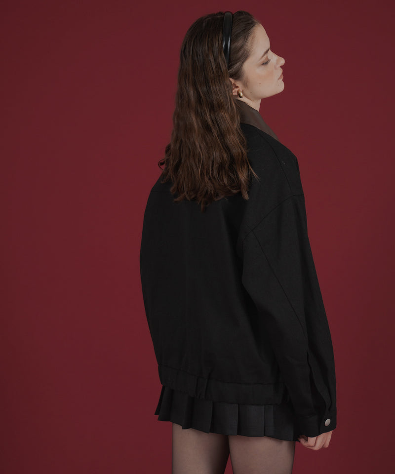 フェイクレザー切り替えバイカラーワークジャケット