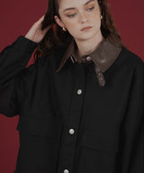 フェイクレザー切り替えバイカラーワークジャケット