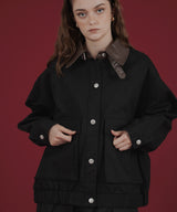 フェイクレザー切り替えバイカラーワークジャケット