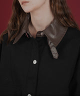 フェイクレザー切り替えバイカラーワークジャケット