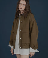 フェイクレザー切り替えバイカラーワークジャケット