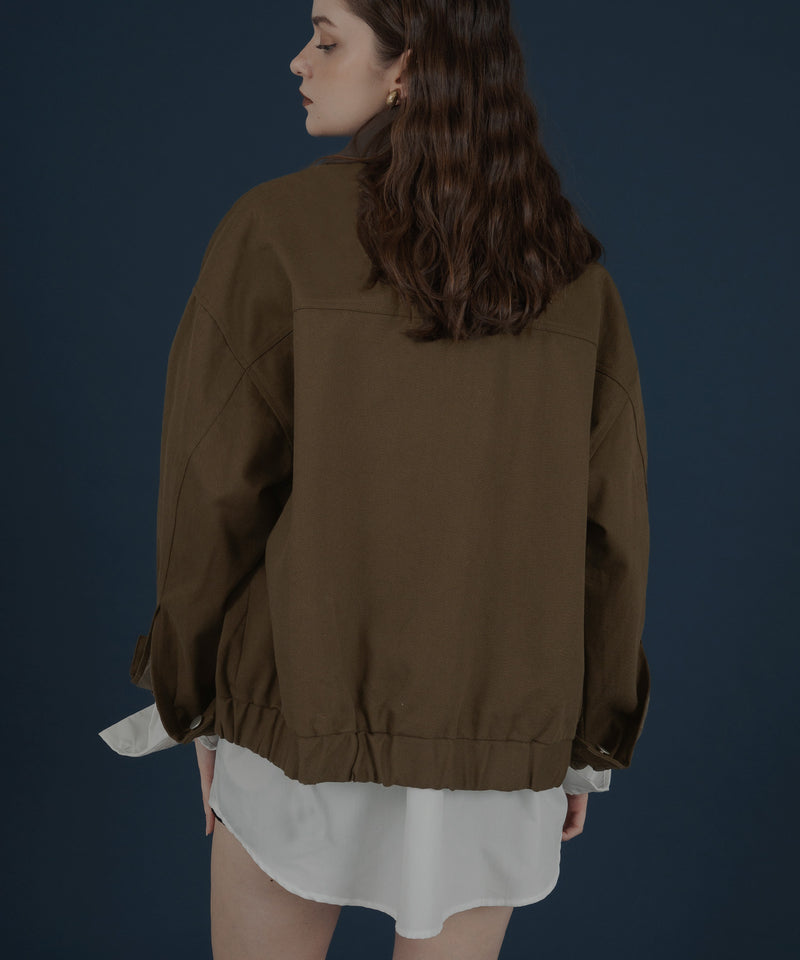 フェイクレザー切り替えバイカラーワークジャケット