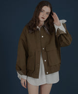 フェイクレザー切り替えバイカラーワークジャケット