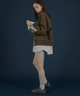 フェイクレザー切り替えバイカラーワークジャケット