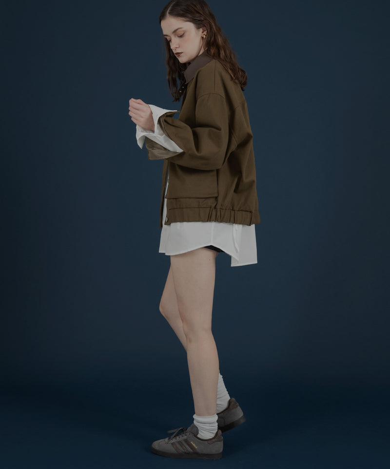 フェイクレザー切り替えバイカラーワークジャケット