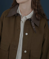 フェイクレザー切り替えバイカラーワークジャケット