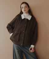 レーヤード風バイカラーネックフェイクウールジャケット